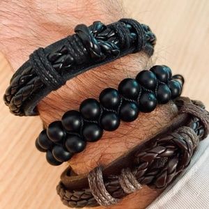 Authentic African Handmade Genuine Leather  Black Adjustable Unisex Bracelet